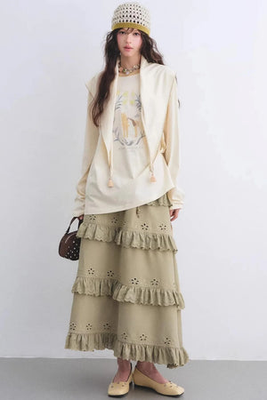 Vintage Lace Embroidery Skirt Set-Up