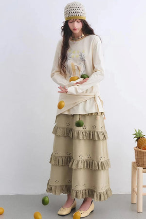 Vintage Lace Embroidery Skirt Set-Up