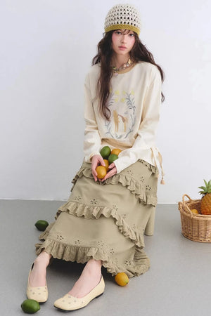 Vintage Lace Embroidery Skirt Set-Up