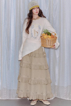 Vintage Lace Embroidery Skirt Set-Up
