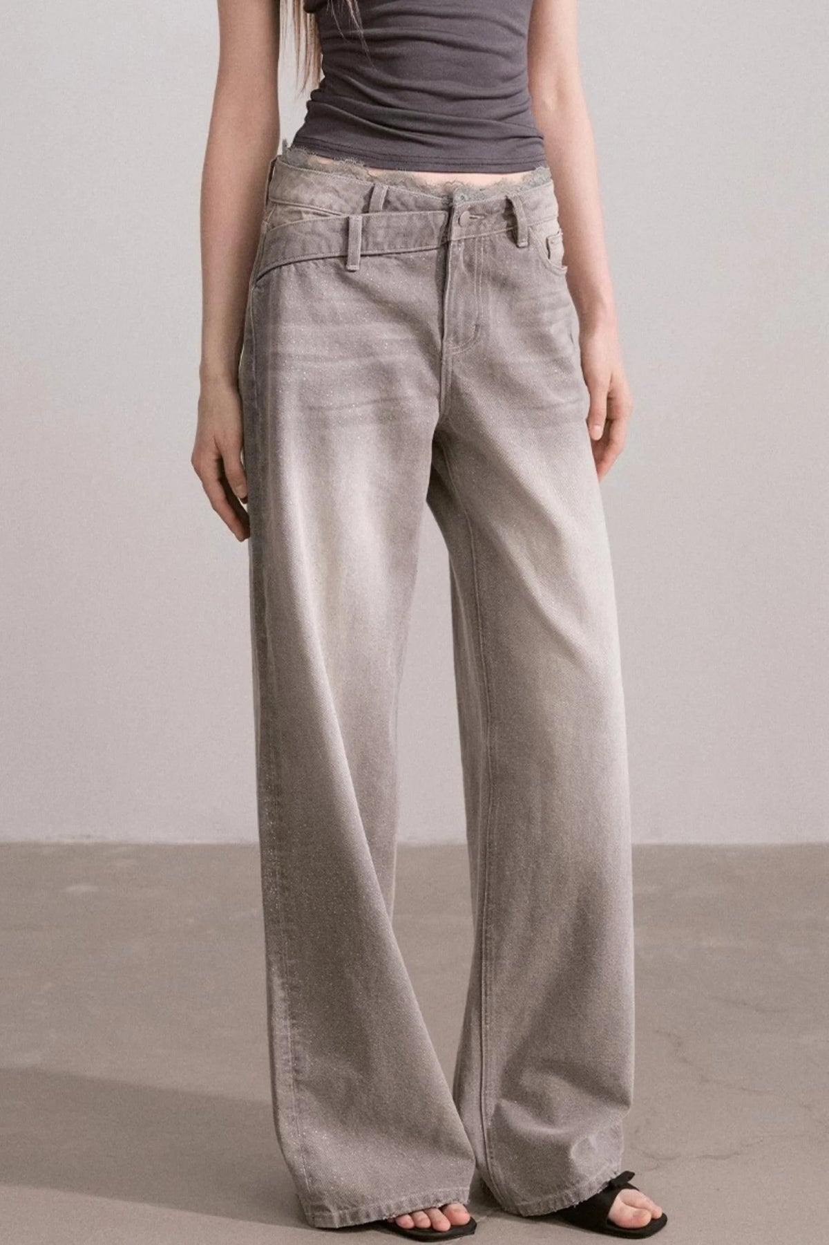 Vintage Lace-Waist Wide-Leg Jeans