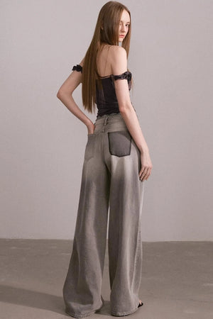 Vintage Lace-Waist Wide-Leg Jeans