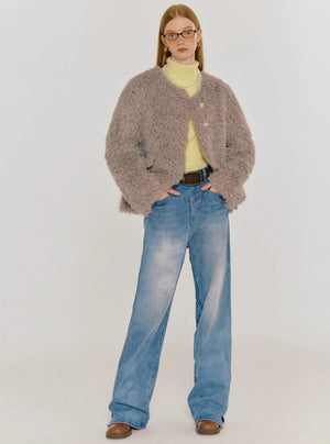 Light blue straight-leg denim jeans.
