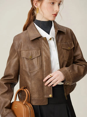 Vintage Maillard Leather Crop Jacket