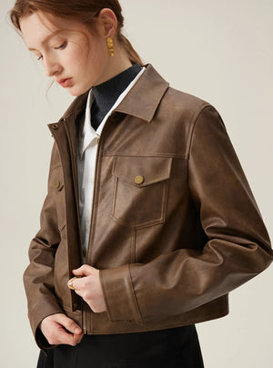 Vintage Maillard Leather Crop Jacket