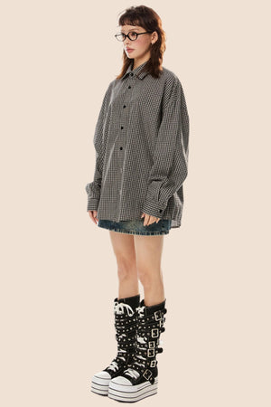 Vintage Plaid Lapel Shirt & Top Set-Up