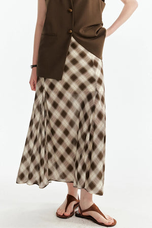 Vintage Plaid Mesh Maxi Skirt