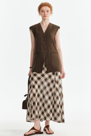 Vintage Plaid Mesh Maxi Skirt