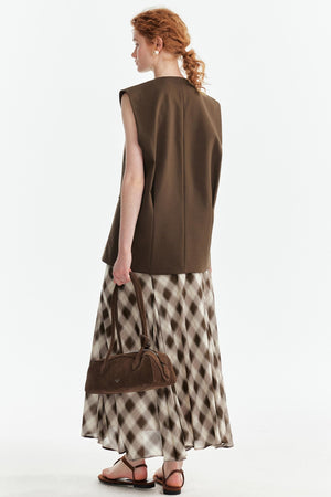 Vintage Plaid Mesh Maxi Skirt