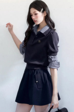 Vintage Plaid Polo Blouse