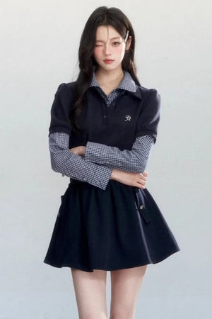 Vintage Plaid Polo Blouse