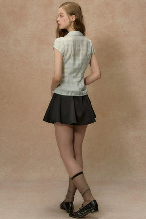 Vintage Plaid Puff Sleeve Blouse