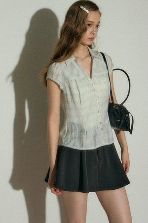 Vintage Plaid Puff Sleeve Blouse