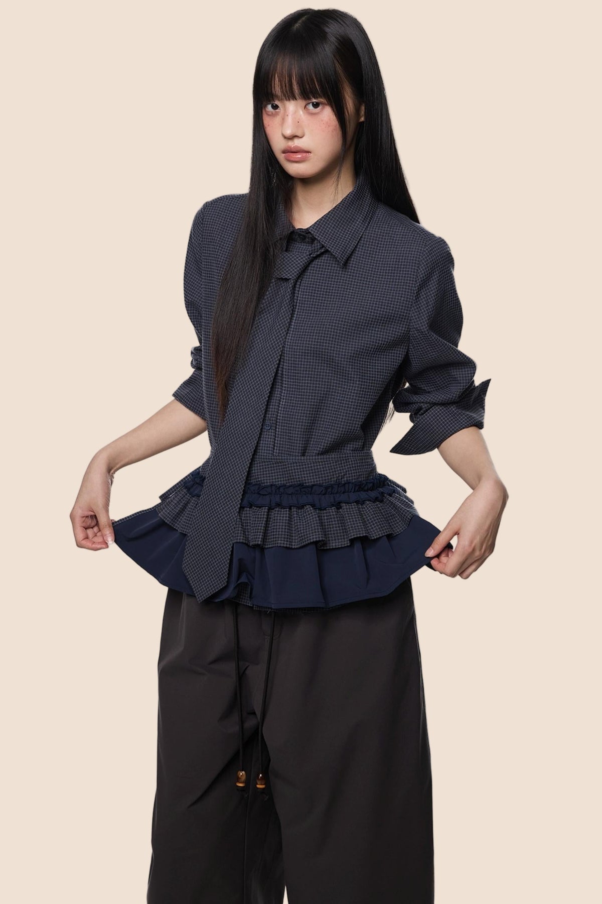 Vintage Pleated Plaid Shirt