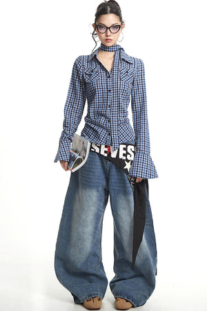 Vintage Pleated Slim Waist Shirt