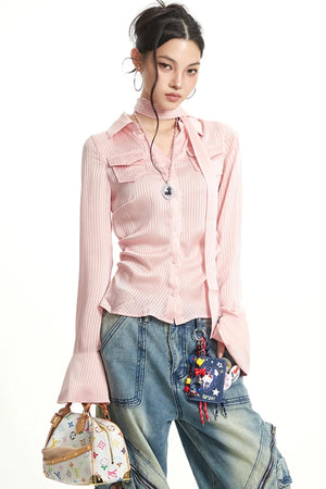 Vintage Pleated Slim Waist Shirt