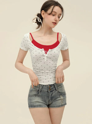 Vintage Polka Dot Slim Camisole Top Set-Up