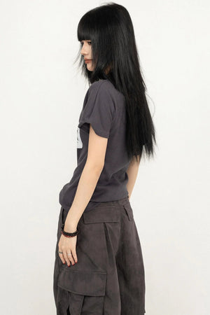 Vintage Print Slant-Shoulder T-Shirt
