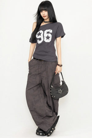 Vintage Print Slant-Shoulder T-Shirt