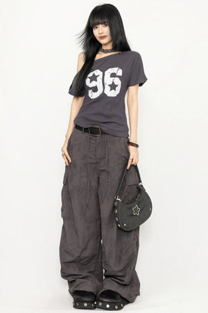 Vintage Print Slant-Shoulder T-Shirt