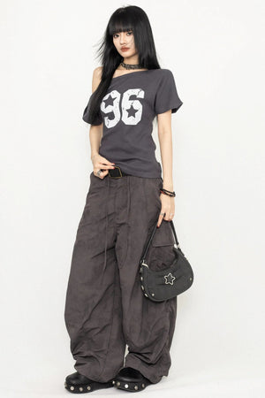 Vintage Print Slant-Shoulder T-Shirt