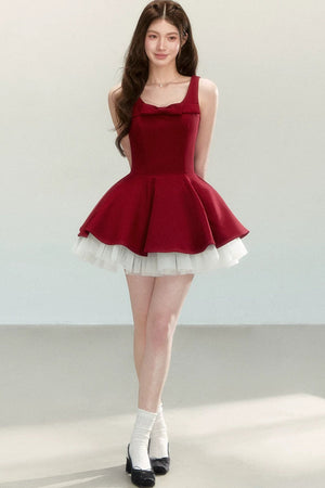 Vintage Red Bow Puff Dress