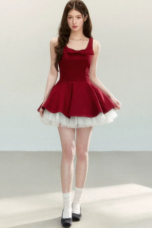 Vintage Red Bow Puff Dress