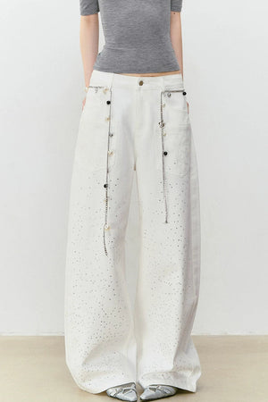 Vintage Rhinestone Wide-Leg Jeans