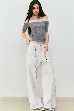 Vintage Rhinestone Wide-Leg Jeans