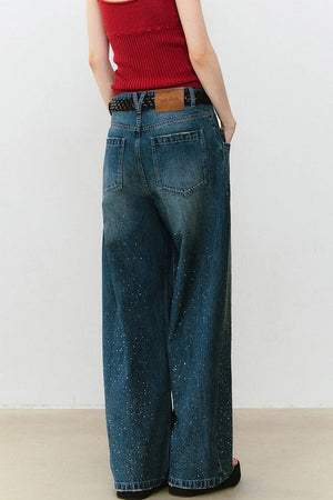 Vintage Rhinestone Wide-Leg Jeans