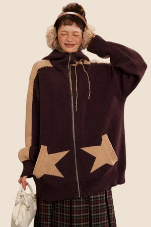 Vintage Star Hooded Knitted Jacket