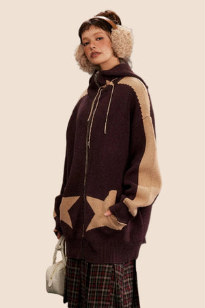 Vintage Star Hooded Knitted Jacket