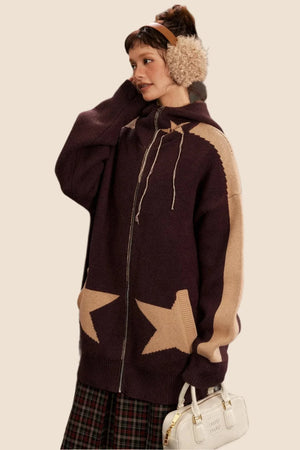 Vintage Star Hooded Knitted Jacket