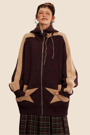 Vintage Star Hooded Knitted Jacket
