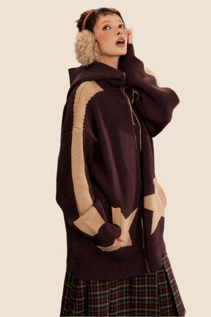 Vintage Star Hooded Knitted Jacket