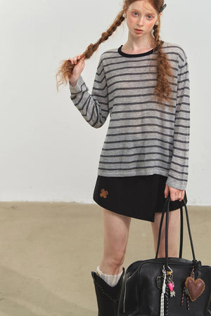 Vintage Striped Gray Knit Top