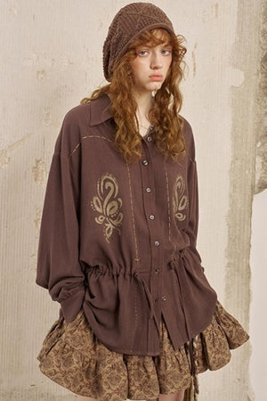Vintage Striped Suede Embroidered Shirt