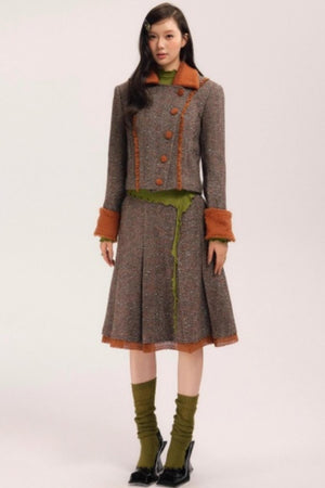 Vintage Wool Herringbone Coat Skirt Set-Up