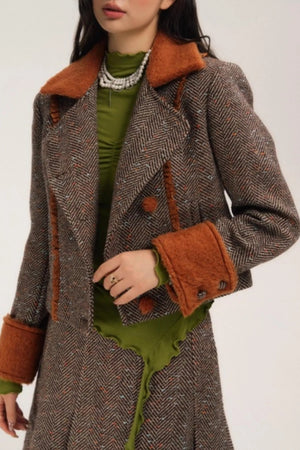 Vintage Wool Herringbone Coat Skirt Set-Up
