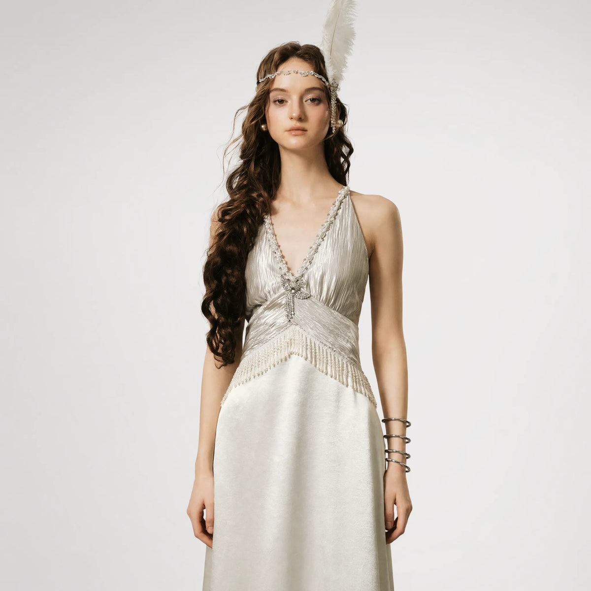White Pearl Fringe Dress