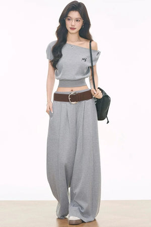 Waffle Knit One-Shoulder Set-Up