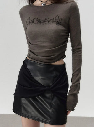 Waist-cinching crewneck knitted T-shirt