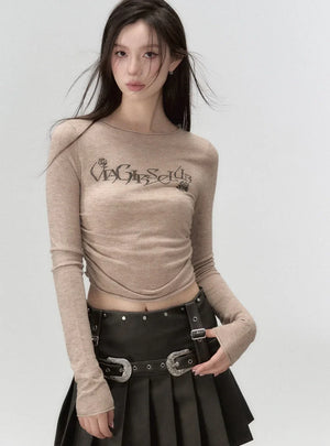 Waist-cinching crewneck knitted T-shirt