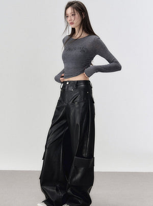 Waist-cinching crewneck knitted T-shirt