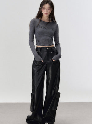 Waist-cinching crewneck knitted T-shirt