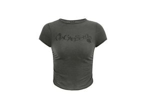 Waist-cinching crewneck knitted T-shirt