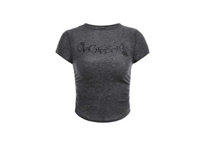 Waist-cinching crewneck knitted T-shirt