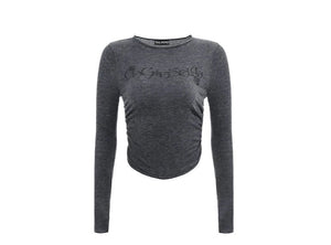 Waist-cinching crewneck knitted T-shirt