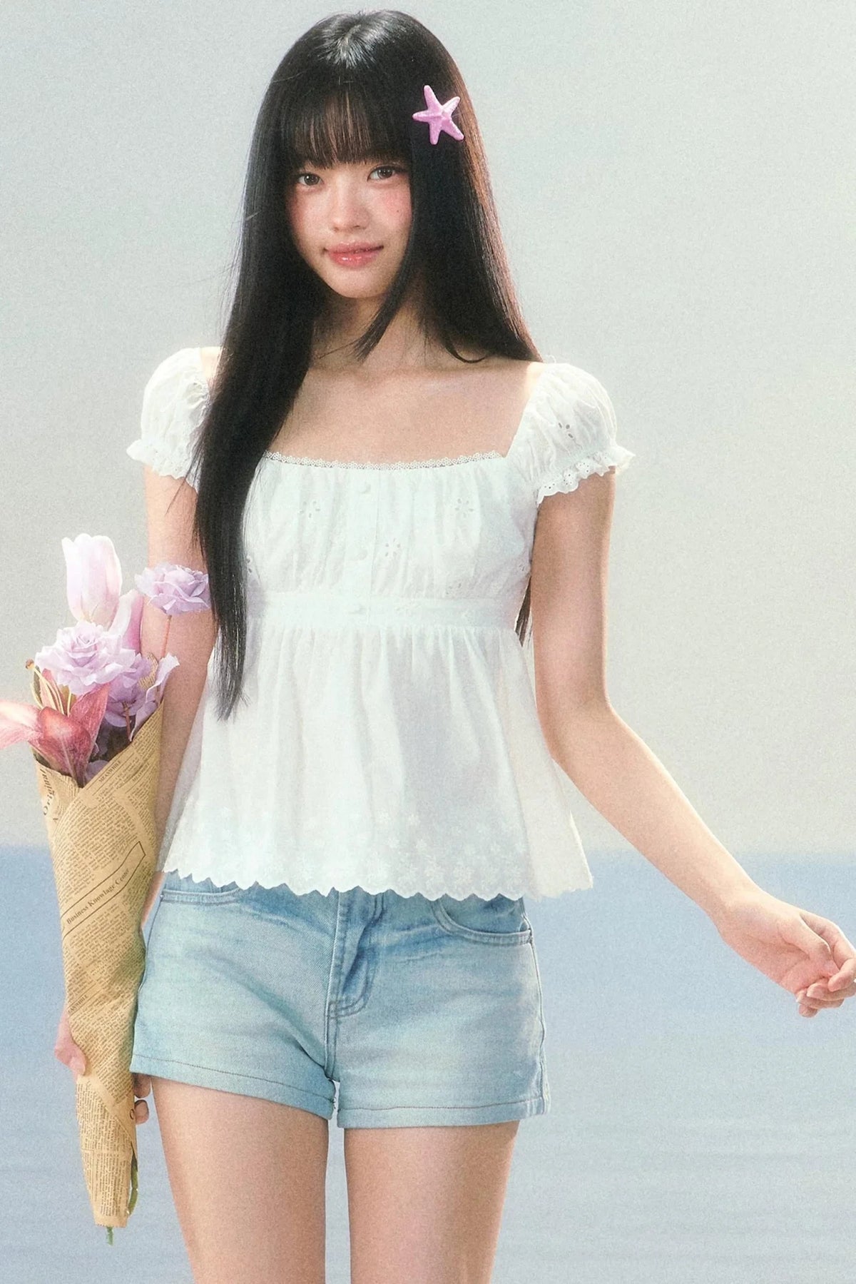 Waist-Cinching Jacquard Blouse