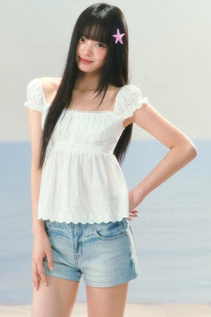 Waist-Cinching Jacquard Blouse